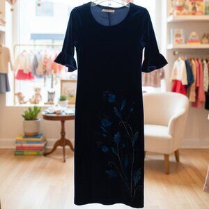 Cute Vintage Blue Velvet Ruffle Bell Sleeves Cottagecore Modest Girls 7 8 dress